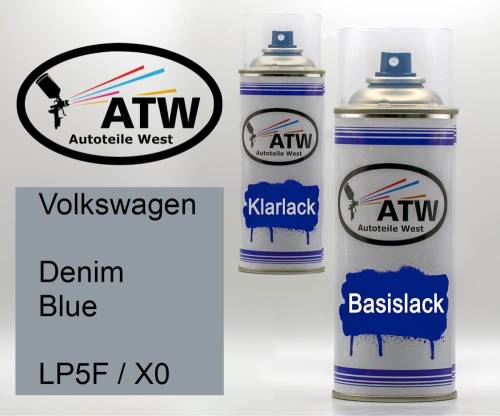 Volkswagen, Denim Blue, LP5F / X0: 400ml Sprühdose + 400ml Klarlack - Set, von ATW Autoteile West.